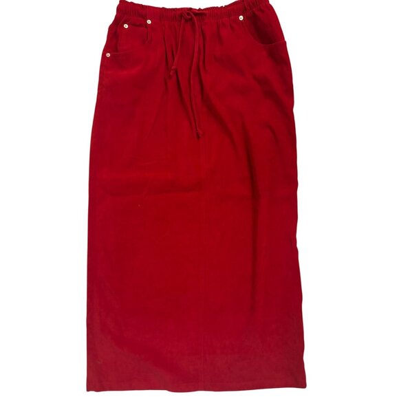 Denim Company Red Suede Midi Skirt With Elastic Waist & Drawstring Closure - Picture 2 of 10